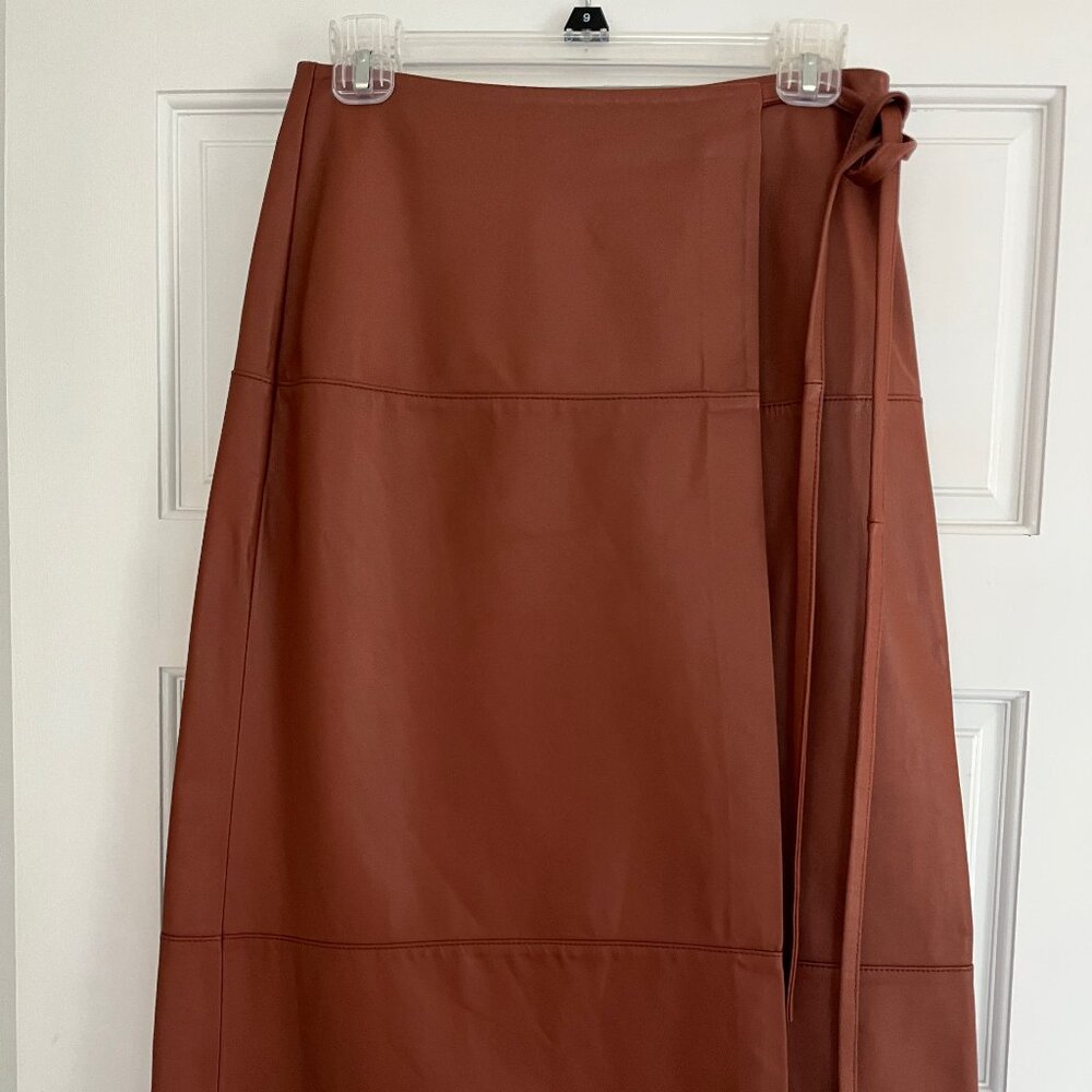Jason Wu 100% Leather Tie Front Wrap Skirt - 2 - Picture 4 of 13